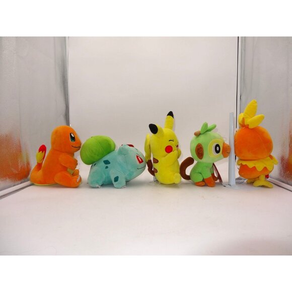 Pokemon Plush Toy Set Charmander Bulbasaur Pikachu Grookey Torchic 8" Official C - Picture 4 of 12
